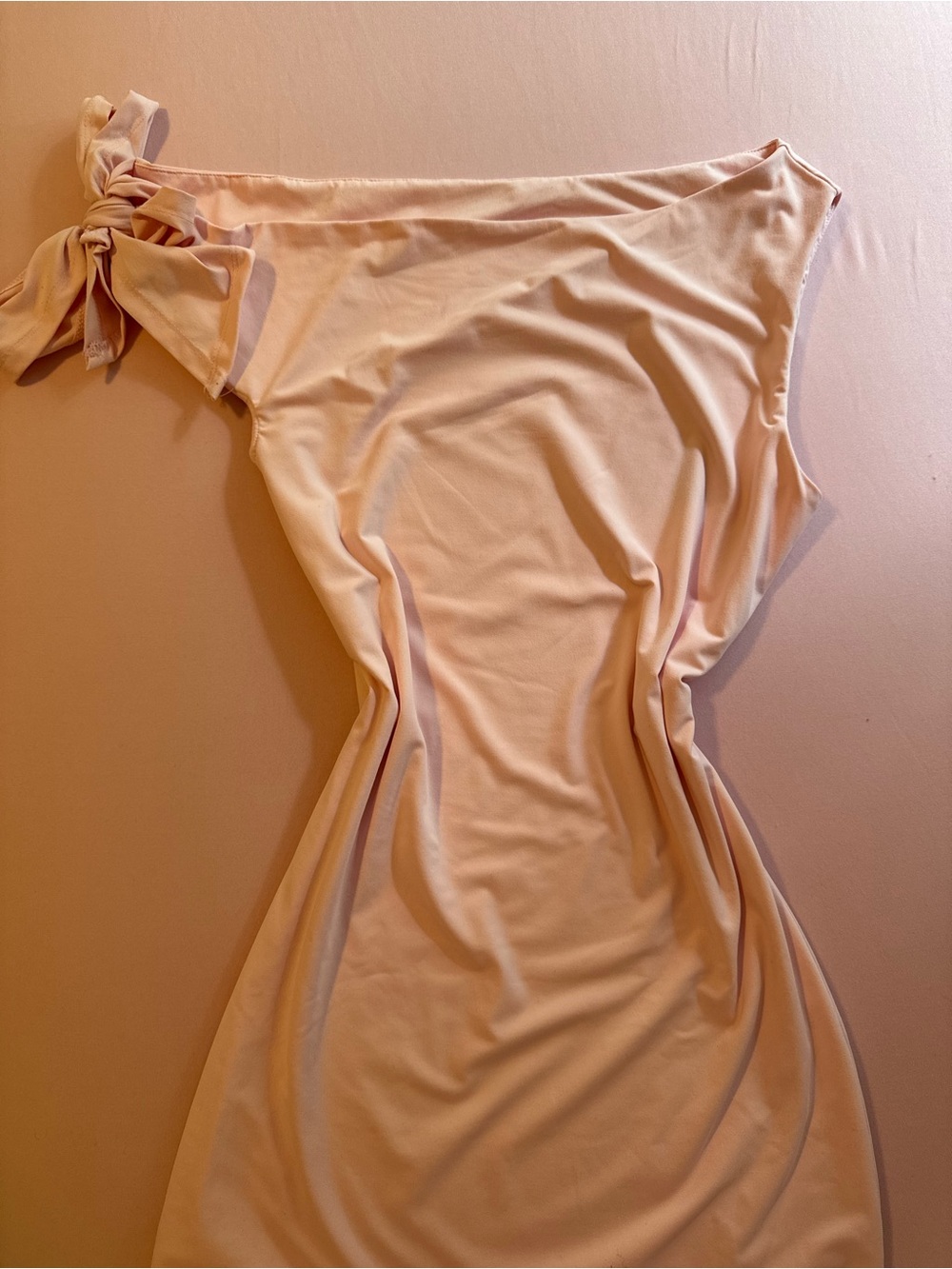 One-Shoulder Pink Women's Dress with Side Tie